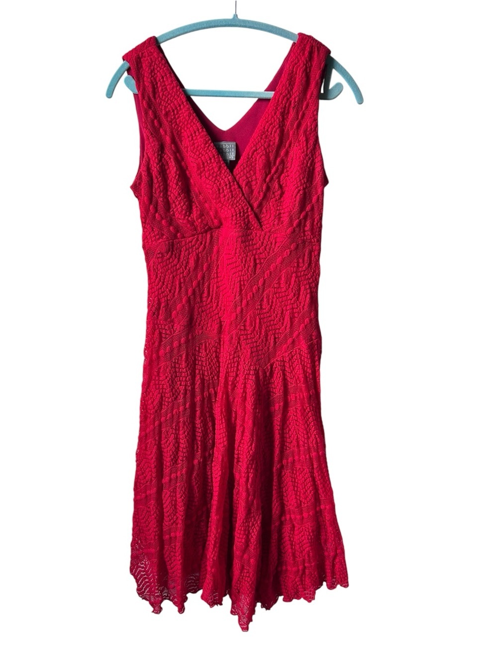 Rabbit Rabbit Rabbit Red Sleeveless V-Neck Lace Midi Dress - Picture 2 of 7